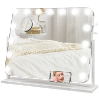 HOMCOM Espejo maquillaje luminoso LED intensidad ajustable espejo aumento puerto de carga USB rotación 360° 63x50 cm(m-6)