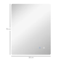 kleankin Espejo rectangular mural iluminado LED de baño 70x50 cm 3 colores luminosidad ajustable Blanco transparente(m-3)