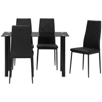 HOMCOM Conjunto de mesa de comedor con 4 sillas tablero de vidrio templado patas de acero para cocina salón Negro(m-7)