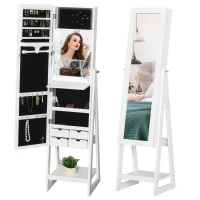 HOMCOM Armario para Joyas con Espejo LED de Pie Multi-compartimentos 40x37x161 cm Blanco(m-6)