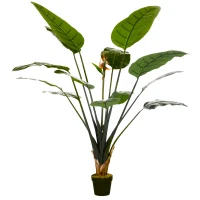 HOMCOM Planta artificial ave del paraíso Strelitzia altura 1,80 m 13 hojas y 2 flores gran realismo maceta incluida(m-1)