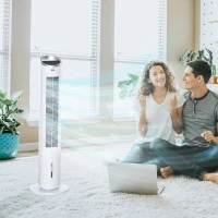 HOMCOM Climatizzatore Raffrescatore d'Aria 4 in 1, Ventilatore a Colonna, Umidificatore, Purificatore, Oscillante, Timer, 3 Modalità, 3 Velocità, Telecomando, Serbatoio 2L con 2 Blocchi Refrigeranti, Bianco(m-2)