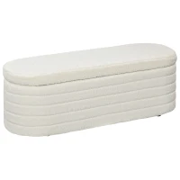 HOMCOM Banco de pie de cama banqueta baúl de almacenamiento 2 en 1 acolchado en peluche marco de madera banco de almacenamiento Crema(m-6)