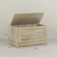 HOMCOM Baúl de almacenamiento baúl de juguetes con bisagra de seguridad para salón en madera 80x40x45 cm Madera Natural(m-3)