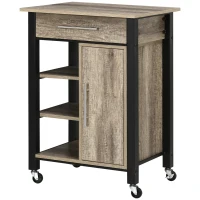 HOMCOM Carrito de Cocina con Ruedas y Cajón - 60x50x84,5 cm - Negro y Imitación Madera(m-7)