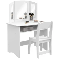 AIYAPLAY Set de Maquillaje para Niños con Tocador Espejo Triple Desmontable y Silla de Madera Blanco(m-5)