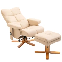 HOMCOM Sillón de Masaje con Reposapiés y Función de Almacenamiento Reclinable hasta 145° Poliéster Blanco Crema 80x86x99 cm(m-7)