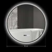 HOMCOM Espejo de baño redondo con iluminación LED intensidad variable función antivaho interruptor táctil Negro(m-3)