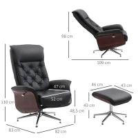 HOMCOM Sillón relax con Reposapiés Sillón de TV Acolchado 360° giratorio 145° reclinable con Diseño Retro Chesterfield Cubierta de PU(m-3)