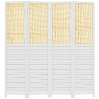 HOMCOM Biombo en madera 4 paneles 160x170 cm separador de ambientes biombo plegable en madera - Blanco