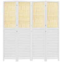 HOMCOM Biombo en madera 4 paneles 160x170 cm separador de ambientes biombo plegable en madera - Blanco(m-1)