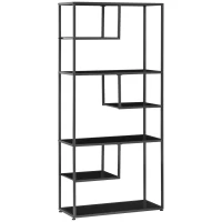 HOMCOM Biblioteca estantería de almacenamiento a 7 niveles marco de acero estilo industrial 83x34x180 cm Negro(m-1)