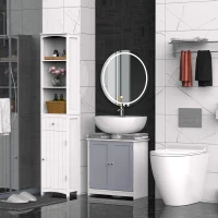 Kleankin Mueble de baño bajo lavabo - mueble de lavabo - armario de 2 puertas con estante - medidas 60x30x60 cm - en madera Gris Blanco(m-2)
