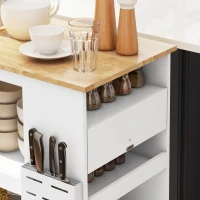 HOMCOM Carrito de Cocina con Ruedas Isla de Cocina Tablero de Madera de Caucho 4 estantes ajustables portacuchillos Blanco(m-5)