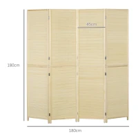 HOMCOM Biombo en bambú 4 paneles 180x180 cm separador de ambiente biombo de separación plegable - natural(m-3)