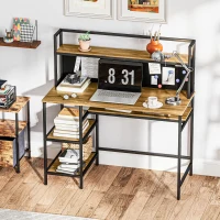 HOMCOM Escritorio con almacenamiento escritorio informático con 4 estantes gran tapa y panel Negro Marrón(m-4)