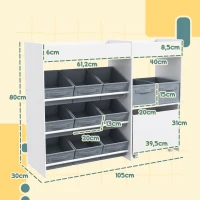 AIYAPLAY Estante de almacenamiento para niños, estante de juguetes para niños con 11 cajas de tela, estantes superiores, 3 pegatinas(m-3)