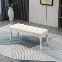 HOMCOM Banco Acolchado Banqueta de Estilo Clásico 110 cm Pie de Cama Acolchado en lino patas de madera de hévea talladas Lino Beige(m-2)