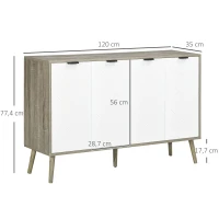 HOMCOM Mueble de Almacenamiento Buffet bajo 2 armarios 4 puertas diseño espiga estantes ajustables 120x35x77,4 cm Blanco y Gris(m-3)
