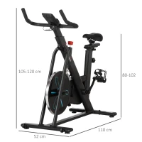 HOMCOM Bicicleta Estática com Volante de Inércia de 6,5kg Bicicleta Fitness com Assento e Guiador com Altura Ajustável Ecrã LCD e Rodas para Casa 110x52x105x120cm Preto(m-3)
