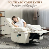 HOMCOM Poltrona Massaggiante Poltrona Relax Elettrica Con Funzione Reclinabile Vibrazione Riscaldamento, Telecomando Incluso, Crema(m-3)