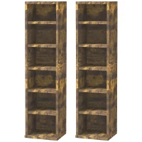 HOMCOM Conjunto de 2 estantes verticales armario de almacenamiento CD 12 compartimentos 21x22,5x88,5 cm capacidad 204 CD Marrón rústico(m-1)
