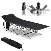 Outsunny Cama de Campismo Dobrável com 1 Bolso Lateral Bolsa de Transporte e Estrutura de Aço  190x68x52 cm Preto(m-1)