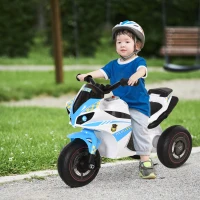 HOMCOM Correpasillos para Niños Moto de Carreras con Efectos Musicales y Luminosos y Maletero de Almacenamiento Azul Blanco(m-2)