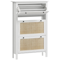 HOMCOM Mueble de zapatos estante de zapatos armario 3 puertas abatibles efecto ratán - en madera Blanco