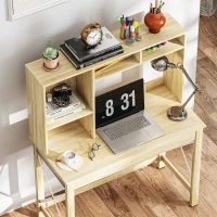 HOMCOM Escritorio con almacenamiento escritorio biblioteca de madera con estantes y gran tablero para espacios pequeños aspecto Roble(m-4)