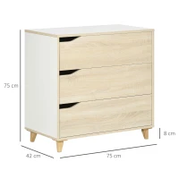 HOMCOM Cómoda con 3 cajones Mueble de Almacenamiento bicolor Blanco y aspecto madera - 75x42x75 cm(m-3)