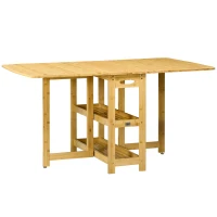 HOMCOM Mesa Plegable Mesa de Comedor dos tableros plegables dos estantes patas ajustables Bambú 149,5x80x73,5 cm(m-7)