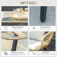 Outsunny Set da Giardino 4 Pezzi con 2 Sedie da Giardino, Divanetto 2 Posti e Tavolino Basso, Naturale e Crema(m-6)