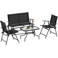 Outsunny Four-Piece Metal Garden Sofa Set - Black(m-10)