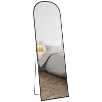 HOMCOM Espejo de pie rectangular redondo marco de aluminio con soporte para entrada dormitorio vestidor 50x161,5 cm Negro(m-1)