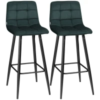 HOMCOM Conjunto de 2 taburetes de bar diseño terciopelo capitonado y patas de acero altura 77 cm Verde oscuro(m-7)