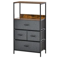 HOMCOM Cómoda com 4 Gavetas Dobráveis e Prateleira Aberta Cómoda com Gavetas de Tecido Anti-Tombo 58x29x103cm Marrom e Cinza(m-11)