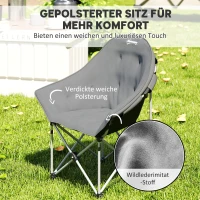 Outsunny Składane krzesło kempingowe z boczną kieszenią, torbą, poduszką do 120kg, Ciemnoszary(m-4)