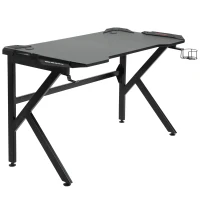 HOMCOM Escritorio gaming escritorio gamer escritorio informático con soporte para auriculares portavasos y pasacables incluidos(m-7)