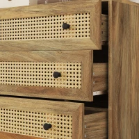 HOMCOM Cómoda 3 cajones Mueble de Almacenamiento con rejilla de ratán aspecto de madera clara 80x35x76 cm(m-4)