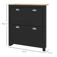 HOMCOM Armario de Zapatos 2 puertas abatibles 2 compartimentos asas de concha de metal 79x23x90,5 cm Negro Roble(m-3)