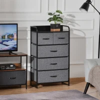HOMCOM Cómoda Mueble de Almacenamiento 5 cajones Plegables en Tela 58x29x99 cm Gris(m-2)