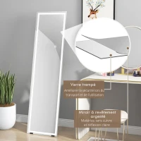 HOMCOM Espejo rectangular de pie de longitud completa con iluminación LED para colocar en la pared o de pie 150x40 cm Blanco(m-4)