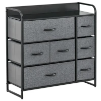 HOMCOM Cómoda 7 cajones Mueble de Almacenamiento cajón en tela plegable - estructura acero Negro - 80x29x78,5 cm Negro y Gris(m-7)