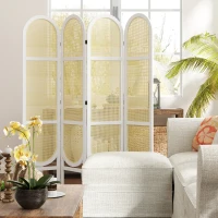 HOMCOM Biombo interior de madera 4 paneles 170x160 cm plegable y portable patrón tejido a mano Blanco(m-4)