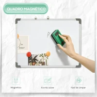 HOMCOM Quadro Magnético com Estrutura de Liga de Alumínio 60x45cm Quadro Magnético com Apagador 4 Marcadores e 10 Ímás Branco(m-4)