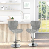 HOMCOM Conjunto de 2 Taburetes de bar Diseño Contemporáneo Altura de Asiento Ajustable 59-81 cm Giratorio 360° Lino Gris(m-2)