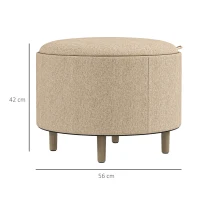 HOMCOM Puffs Redondo reposapiés taburete con almacenamiento bandeja reversible mueble 3 en 1 pata de madera Beige(m-3)