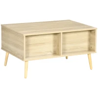 HOMCOM Mesa de centro rectangular mesa de sala tapa elevable 2 estantes baúl en madera 85x60x59,5 cm madera clara(m-7)