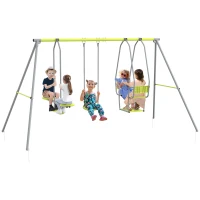 Outsunny Altalena Portico 3 in 1 per Bambini con 2 Posti Affiancati e 1 Seggiolino, Carico Max. 225 kg, Verde(m-1)